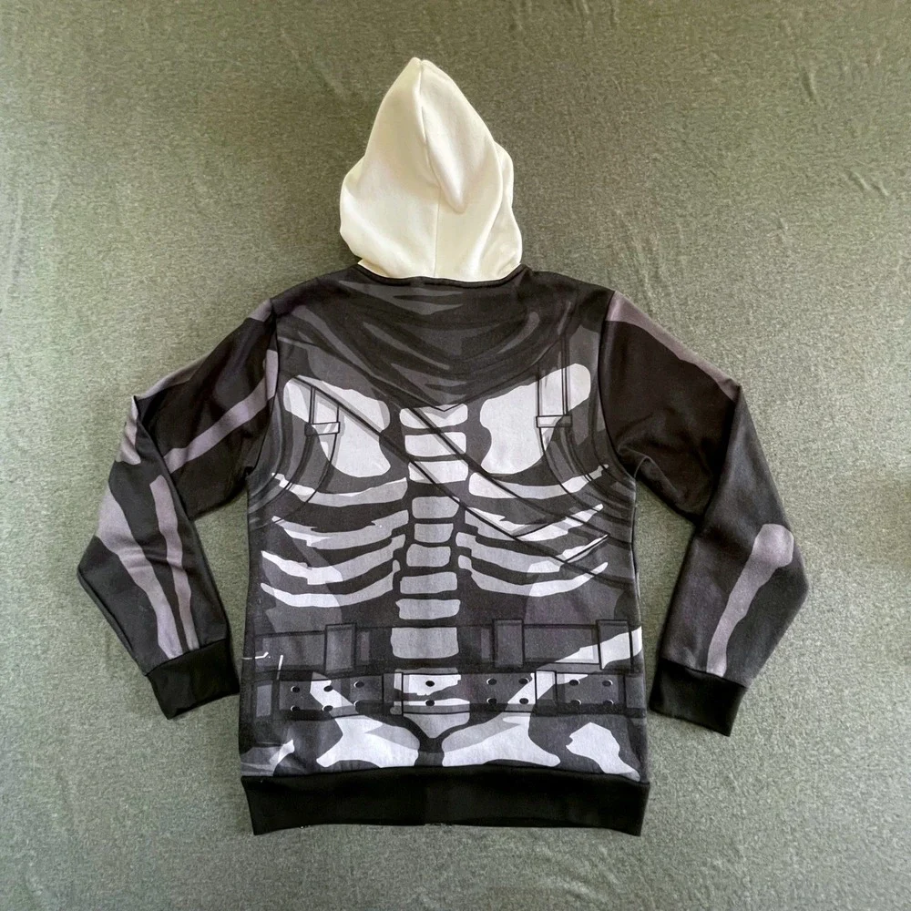 Fortnite Skull Trooper Hoodie Boys L Black Skeleton Full Zip Mesh Mask 2019‎